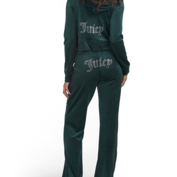 Juicy Couture Pants - Juicy Couture Velour Tracksuit Green Rhinestone Logo Zip Hoodie Pants Set small